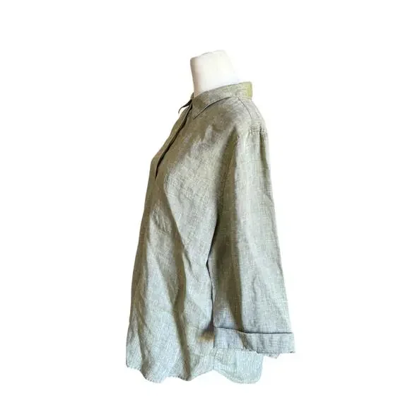 Chicos Fresh Chic Linen Shirt No Iron Women 3/XL Heathered Green Collared Button - Picture 4 of 11